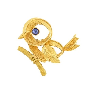 Gold and Cabochon Sapphire Bird Clip-Brooch, Hermès, Paris