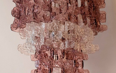 Grand lustre attribué à CARLO NASON (Murano-Italie, 1935). Italie, années 1970. Verre de Murano transparent...