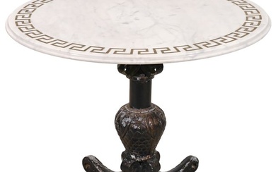 Greco Roman Style Cast Iron Marble Top Table