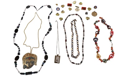 Group of Costume Jewelry and Horse Badges