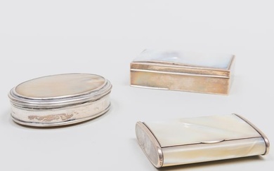 Group of Three Silver Mounted Mother-of-Pearl Snuff Boxes