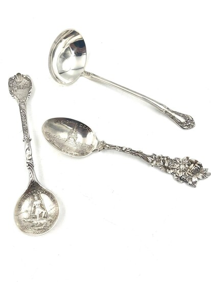 Grouping Of Sterling Silver Spoons And Ladle Etched