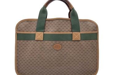 Gucci - Vintage Beige Monogram Canvas Web Handles Handbag - Briefcase