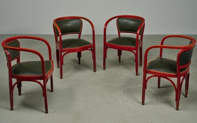 Gustav Siegel, four armchairs, model number: 715, designed in 1899, produced since 1899, added to the catalogue in 1902, executed by Jacob & Josef Kohn, Vienna