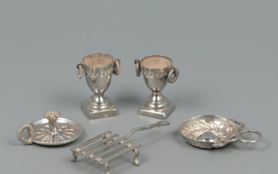 Gustave Sausset, Parijs ca. 1875 - Tastevin, Blaker, Treeft en Kastanjevazen *NO RESERVE* - Miniature figure (5) - Silver