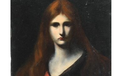 HENNER Jean-Jacques. (Suiveur de). « Portrait d’une femme rousse ». Huile sur toile marouflée sur...