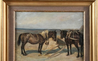 HUET Paul. (1803-1869). « Les chevaux bretons sur...