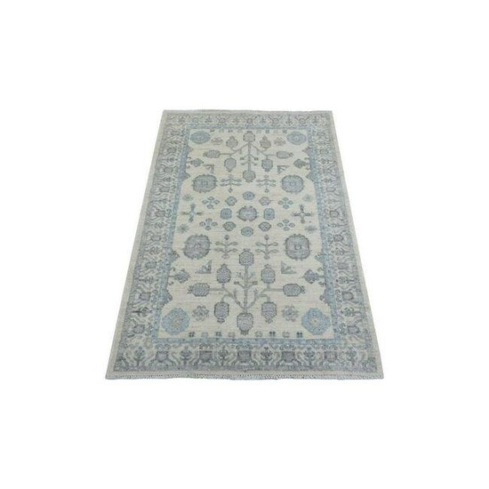 Hand Knotted Washed Out Peshawar Beige Organic Wool Rug