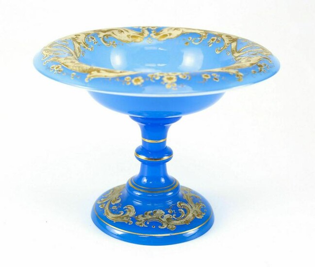 Hand Painted Blue Opaline Glass Compote