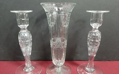 Hawkes Candlesticks and Vase