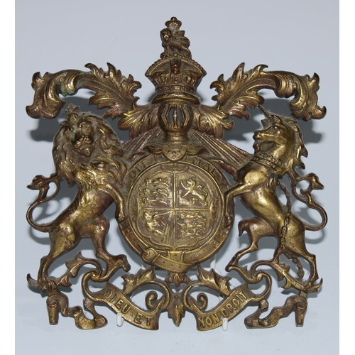 Heraldry - a Victorian cast brass armorial, Royal coat of ar...