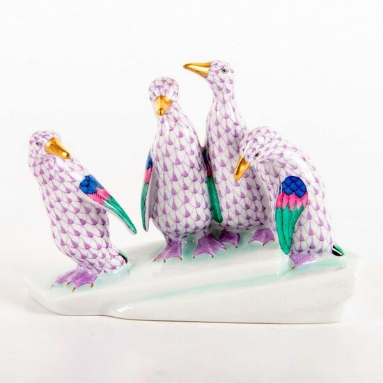 Herend Porcelain Figurine, Penguins on Ice (Purple)