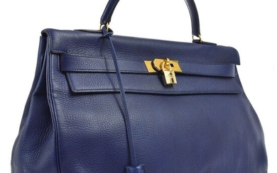 Hermès - Kelly 40 Purse Blue Taurillon Clemence Handbag
