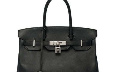 Hermès - Rare Birkin 30 cm en cuir Epsom noir, garniture en métal argent Palladium Handbag