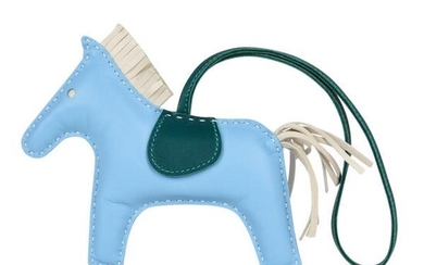 Hermes Rodeo MM Bag Charm Blue Bleu Celeste Horse new