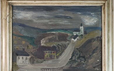 Hugh Cronyn (British 1905-1996) Landscape with Church near the Sea