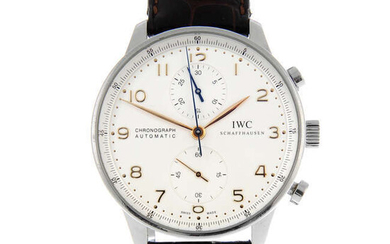 IWC - a stainless steel Portuguese chronograph wrist watch, 41mm.