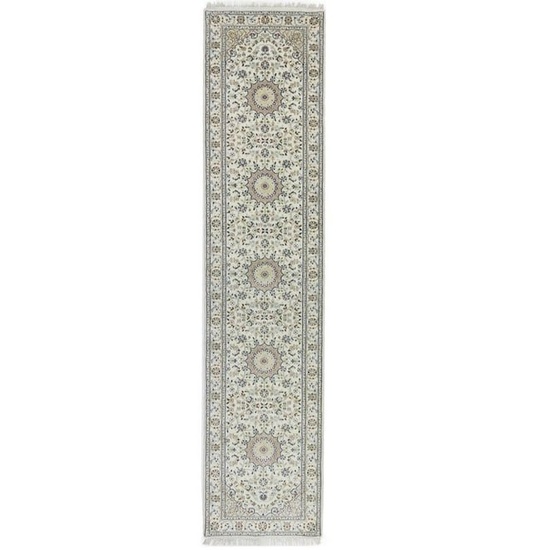 Indo-Nain Floral Medallion Hand-Knotted 3X12 Oriental Runner Rug Hallway Carpet