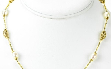 Italian 14kt Yellow Gold & Pearl Necklace