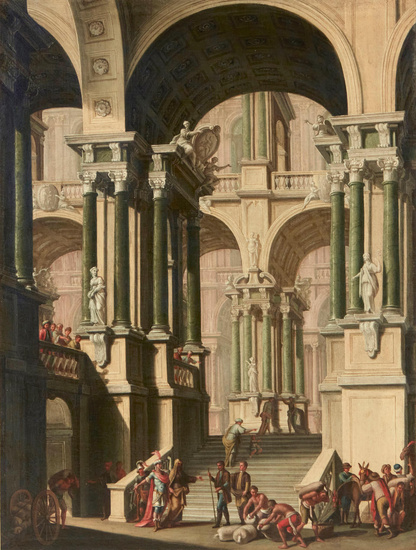 Italian School (18th Century) Figures in an architectural setting 39...
