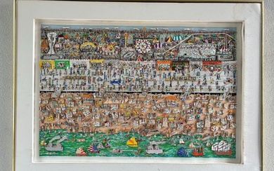 James Rizzi On the Boardwalk Signed Mixed Media 3D Screen-print Contemporary Art.