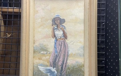 James Thomson - "Feather Companions"oil on canvas on board, 29 x 49.5cm (frame), signed