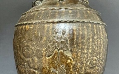 Jar - Porcelain - HUGE (h. 49,8 cm!) - Martaban jar or vase - Mint condition - Birds, butterflies and peonies - China - Ming Dynasty (1368-1644)