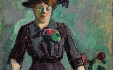 Jeune femme au grand chapeau, 1900 ca., Charles Camoin (Marsiglia 1879 - Parigi 1965)