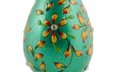 Jewelled Gorgeous Green Flowered Wooden Easter Egg