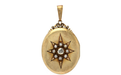 Jewellery Locket LOCKET, 14K gold, antique, rose cut diamond appro...