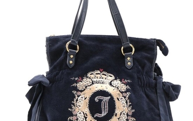 Juicy Couture Embellished Shoulder Bag in Navy Terry Cloth