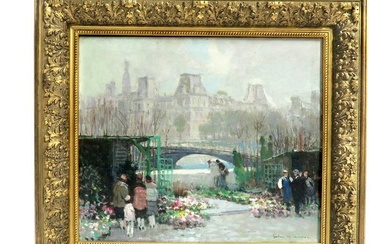 Jules Rene Herve (1887-1981) Large O/C, Flower Market