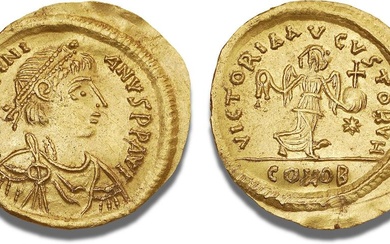 Justinian I, 527-565, Constantinople, Tremissis, D N IVSTINIANVS P P...