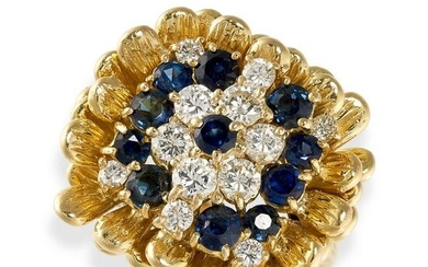 KUTCHINSKY, A SAPPHIRE AND DIAMOND FLORAL CLUSTER RING
