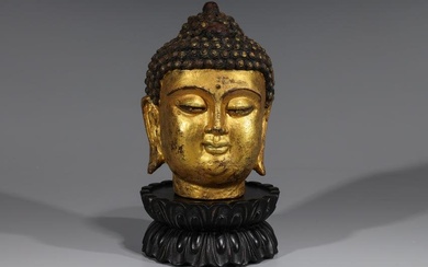 Korean Gilt Bronze Head of Buddha
