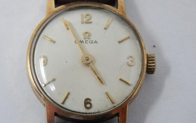 Ladies 9ct Gold Omega wristwatch on leather strap
