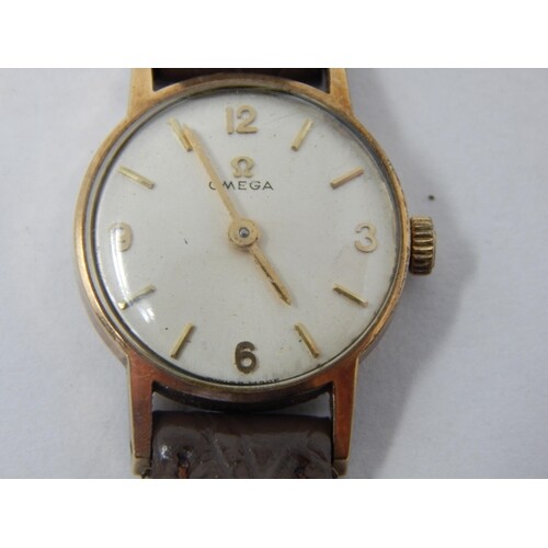 Ladies 9ct Gold Omega wristwatch on leather strap