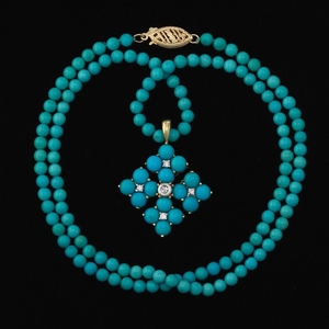 Ladies' Gold, Turquoise and Diamond Necklace