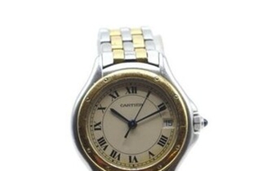 Lady's watchband in steel and 18 ct yellow gold CARTIER quartz (scratched, watch no. 187908/004840) (+/- 15.5 cm)