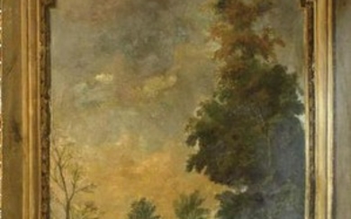 Landscape w Trompe L'Oeil Frame Oil on Canvas