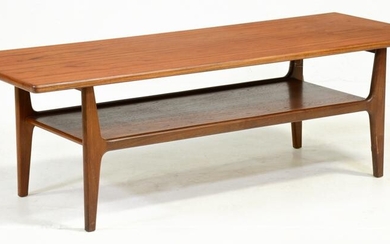 Large Teak Mid Century Coffee Table with Shelf