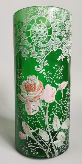 Legras & Cie. - Large Art Nouveau vase with enamelled decoration of wild roses and floral arabesque - Circa 1900