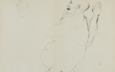 Leonard Baskin (Am. 1922-2000), Male Nude, 1964, Pen and ink on paper, framed under glass