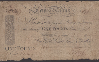 Lewes Bank, for Wood, Hall, Flint and Godlee, £1, 9 September 1820,...