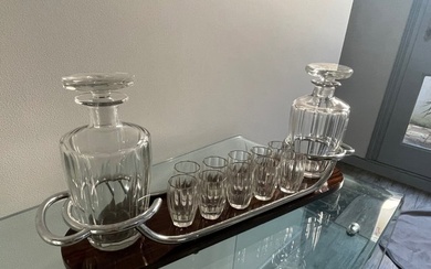 Liquor set (13) - Service a liqueur Art deco - Glass, Silver-plated, Wood (Rosewood)