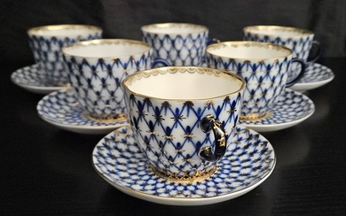 Lomonosov Imperial Porcelain Factory - Cup and saucer (6) - Cobalt Net - Porcelain