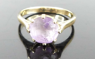 Lot details A yellow metal and round cut amethyst set...