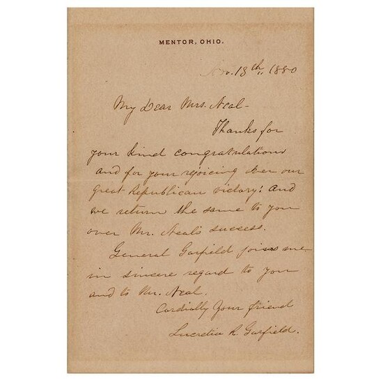 Lucretia Garfield Autograph Letter Signed