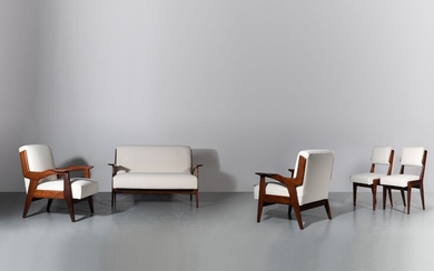 Luigi SCREMIN Mobilier de salon - circa 1950Comprenant un canapé deux places, deux fauteuils et...