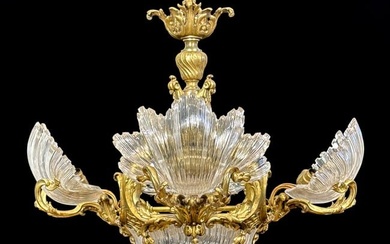 M. LeRolle Freres Bronze And Glass Chandelier